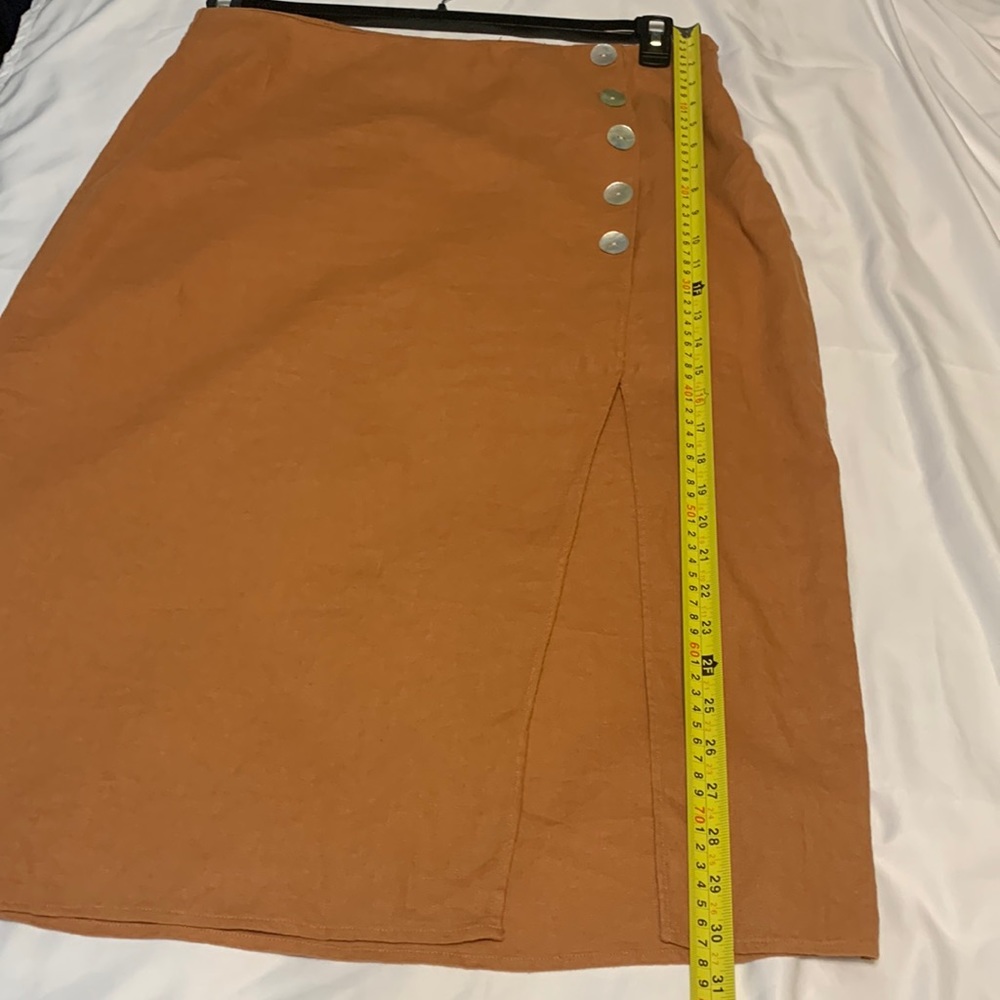 Marc New York, womans large, maxi slit skirt in an organge rust color
